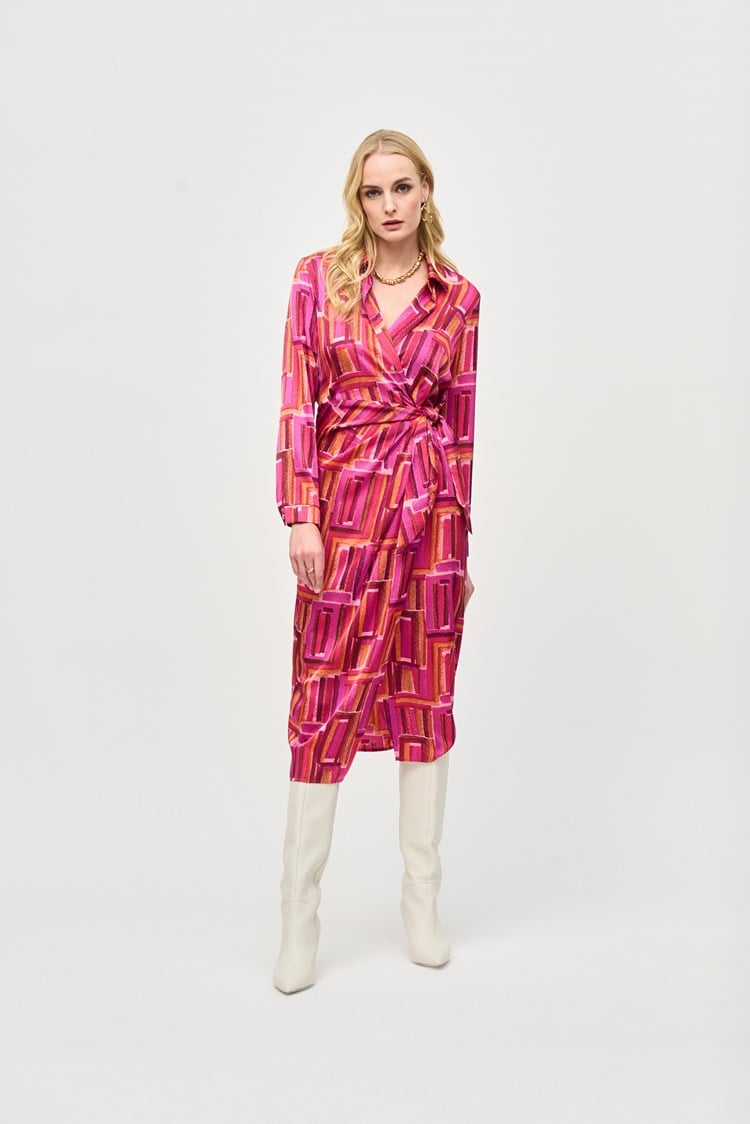 Joseph Ribkoff - Satin Geometric Print Wrap Dress