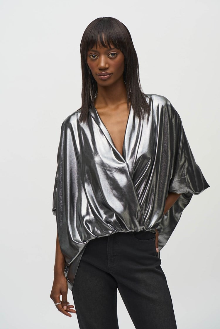 Joseph Ribkoff - Metallic Foiled Chiffon Wrap Top