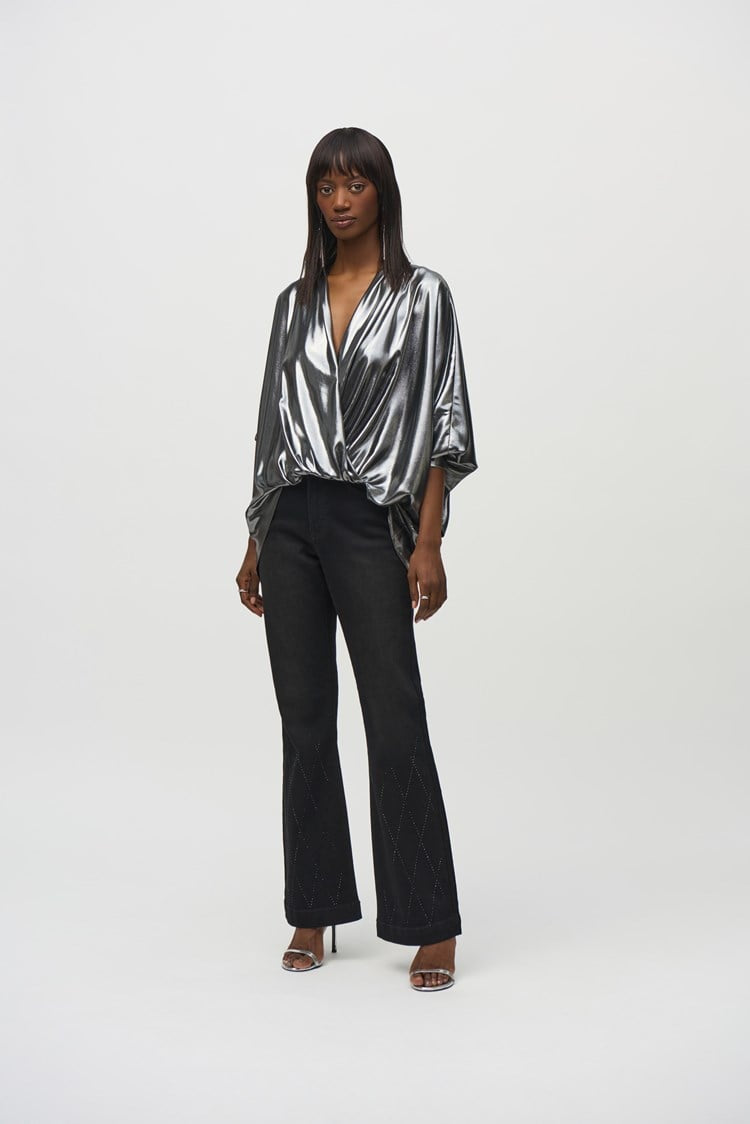 Joseph Ribkoff - Metallic Foiled Chiffon Wrap Top