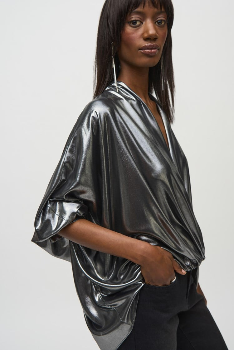 Joseph Ribkoff - Metallic Foiled Chiffon Wrap Top