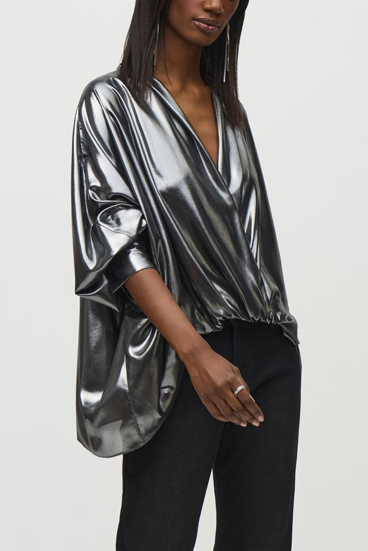 Joseph Ribkoff - Metallic Foiled Chiffon Wrap Top