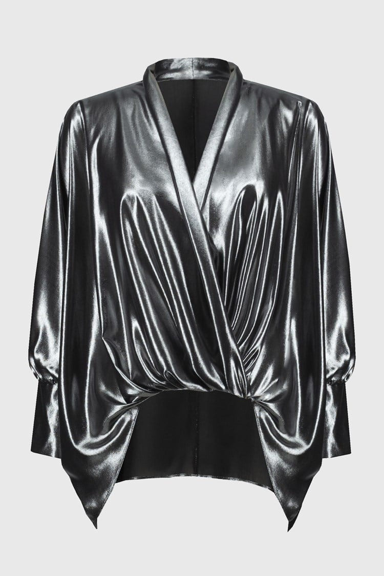 Joseph Ribkoff - Metallic Foiled Chiffon Wrap Top