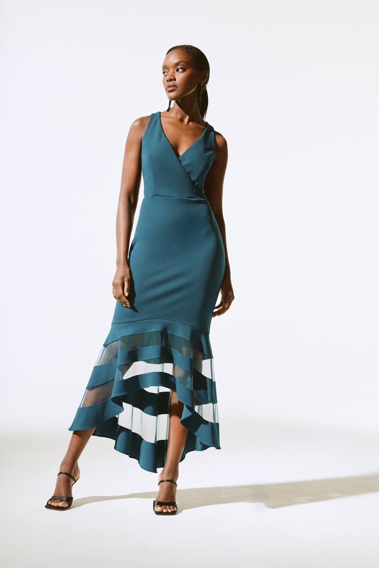 Joseph Ribkoff - Scuba Crepe and Mesh Trumpet Gown