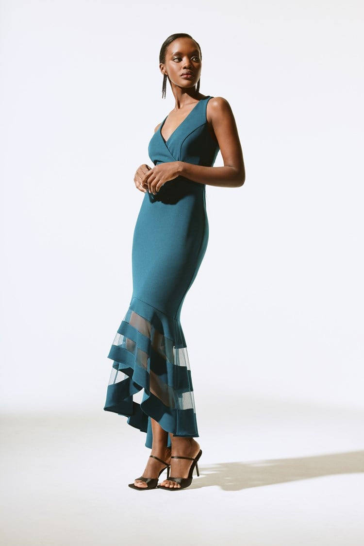 Joseph Ribkoff - Scuba Crepe and Mesh Trumpet Gown