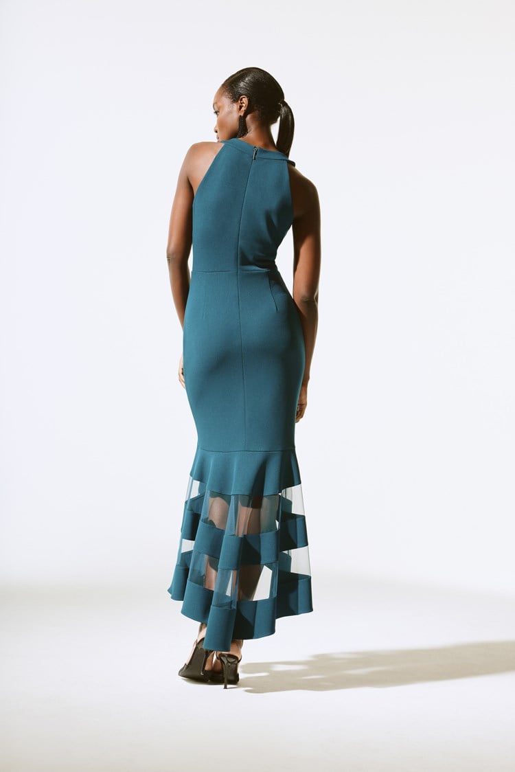 Joseph Ribkoff - Scuba Crepe and Mesh Trumpet Gown