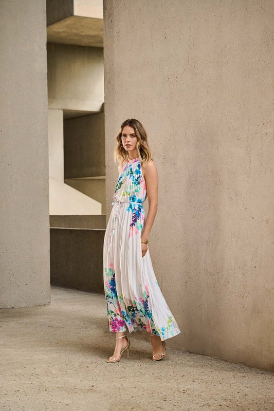 Joseph Ribkoff - Pleated Satin Floral Print Maxi Dress