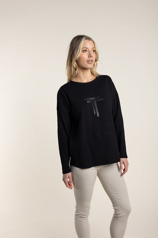 Two T's - Logo Sequin Long Sleeve Top, various colours