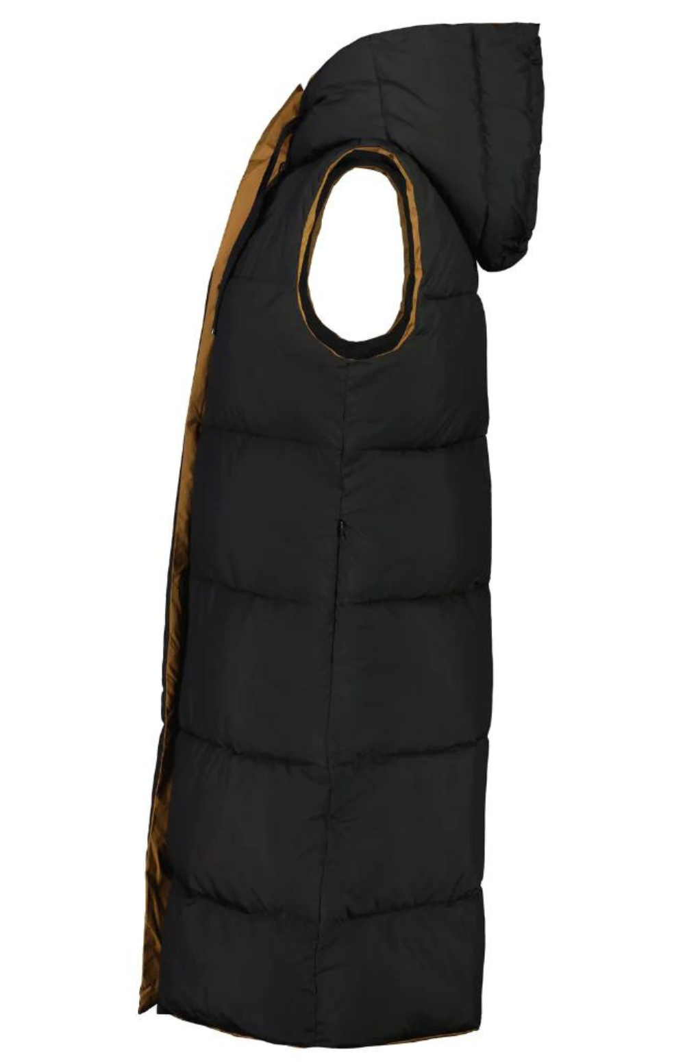 Moké - Kyri Women's Long Reversible Vest in Black/Camel